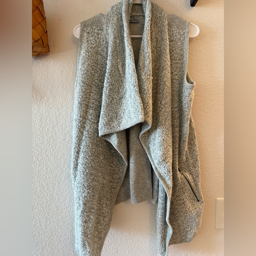 Olivia Sky Light Gray Draped Knit Vest